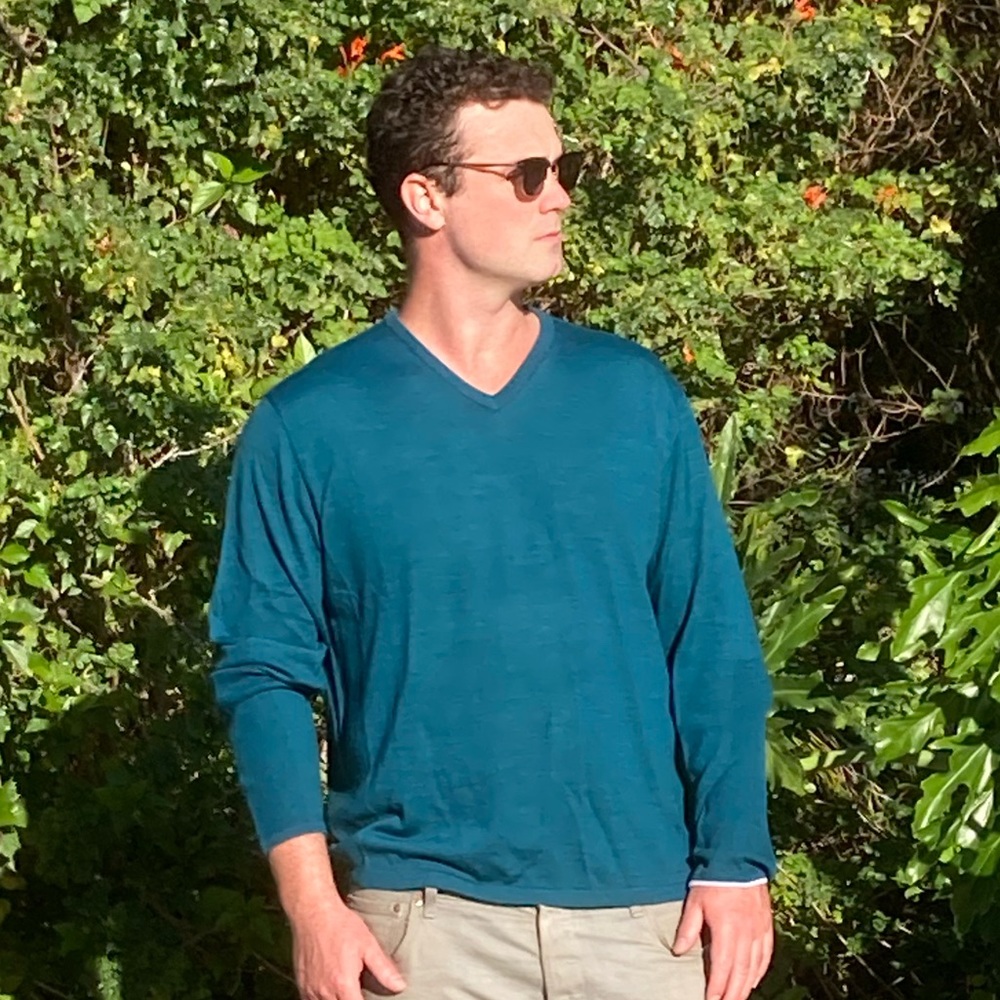 GREYSON Sweater Merino Blend V Neck Men Activewear Pine Green New